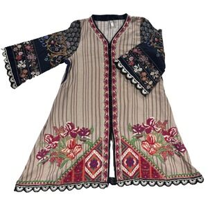 Ethnic by Outfitters Tunic Dress Sz S Earthy Bohemian Embroidered Hippie Natural